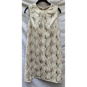 White Size 10 Adrianna Pappel Sleeveless Lace Overlay Shift Dress Nude Lining